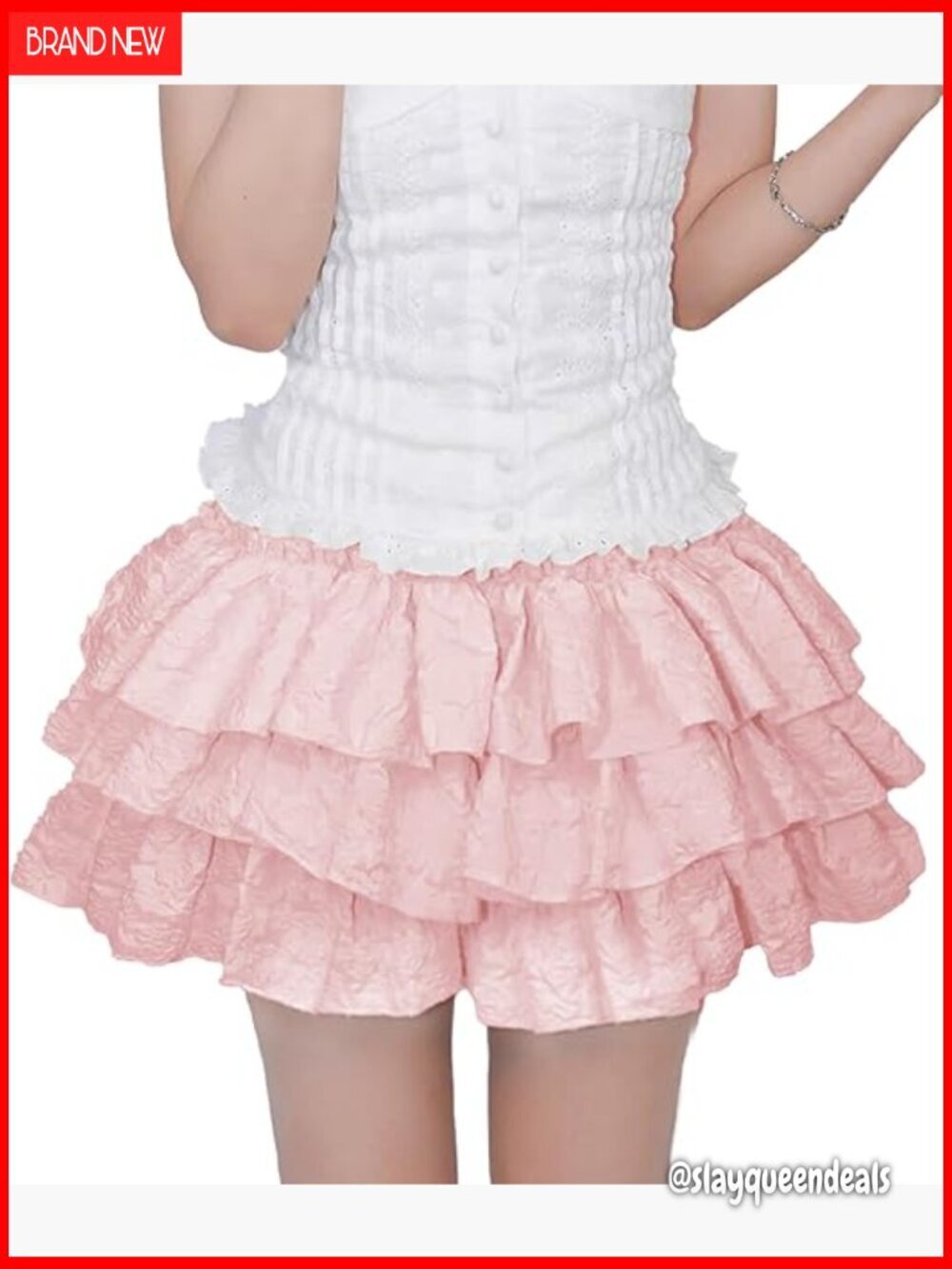 High Waisted Ruffle Tiered Mini Skort with Built-In Shorts - Polyester Spandex